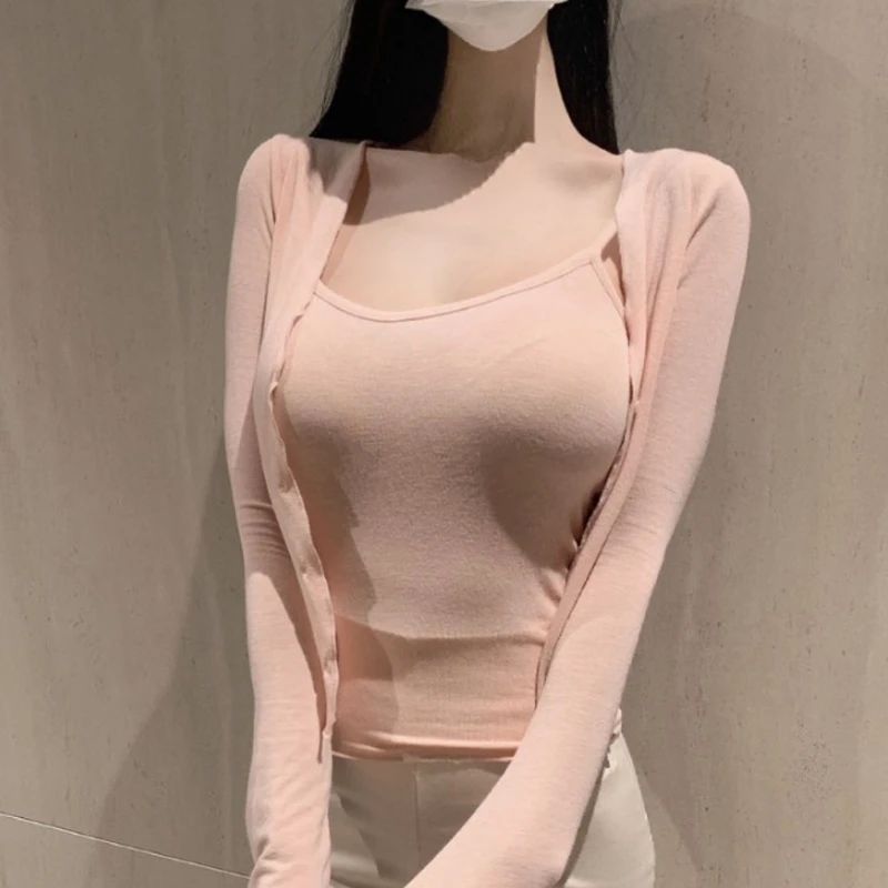 冬季 韩国性感秋季新款温柔粉女人味吊带背心时尚舒适防晒开衫套