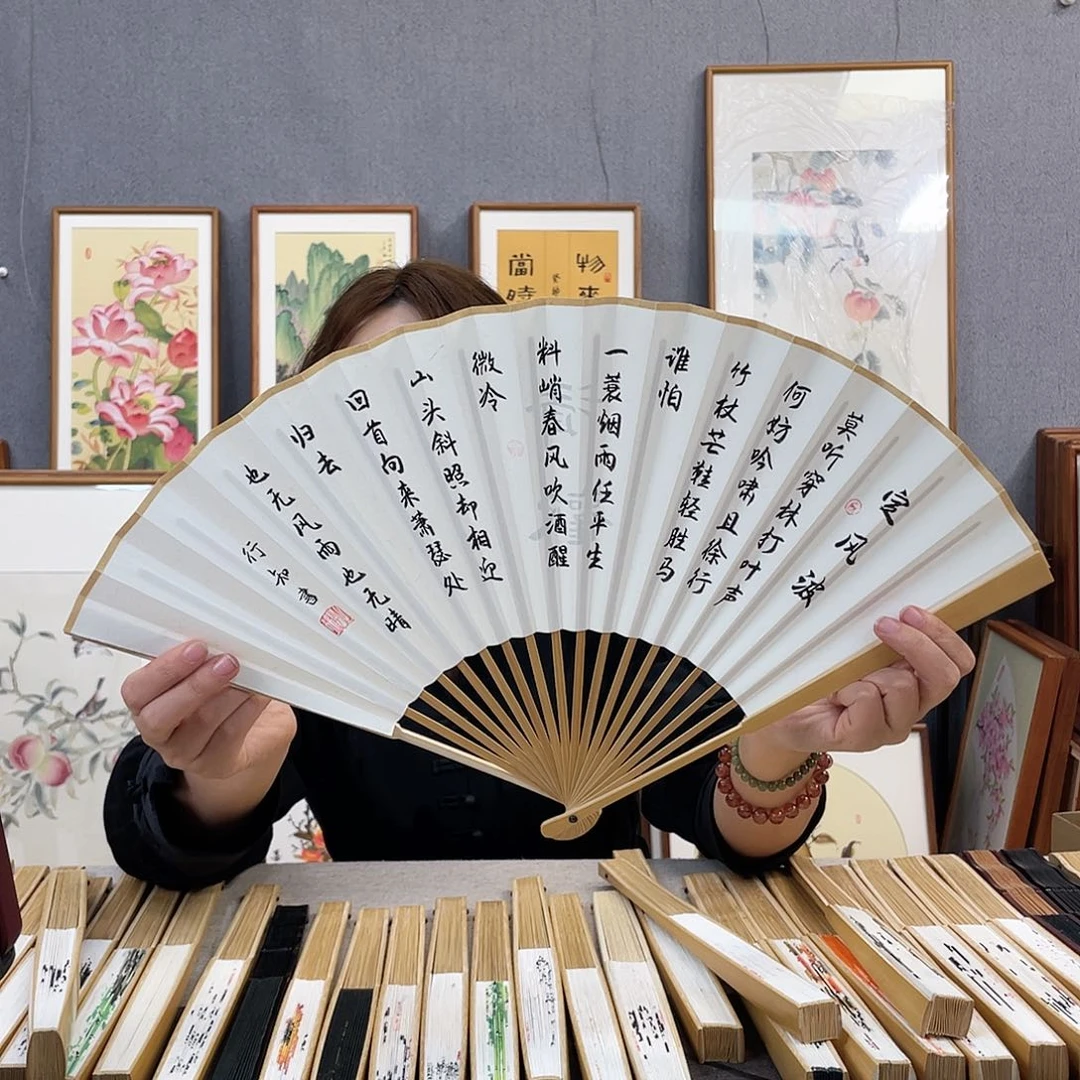 国画95寸玉竹-纯手绘-文玩扇骨（默认粘好）定风波