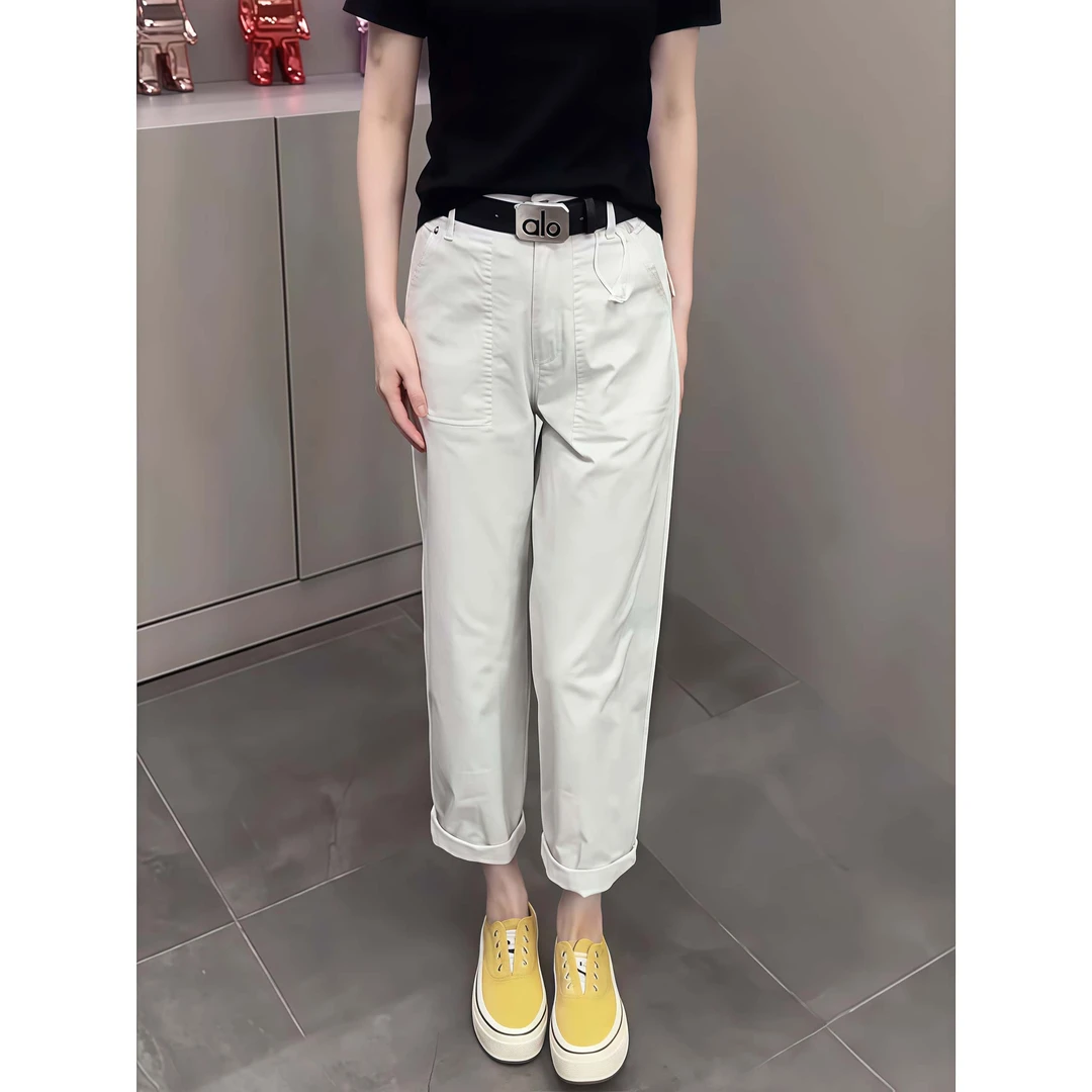 2025年夏季新款九分休闲裤女洋气百搭大码薄款遮肉显瘦直筒工装裤