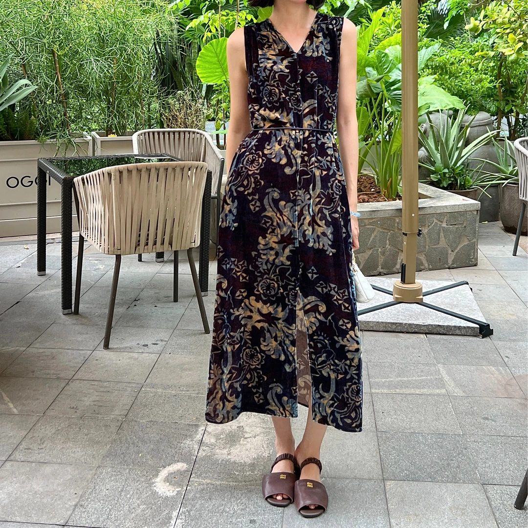 【萨拉迪恩】桑蚕丝烧花连衣裙女 前后两穿