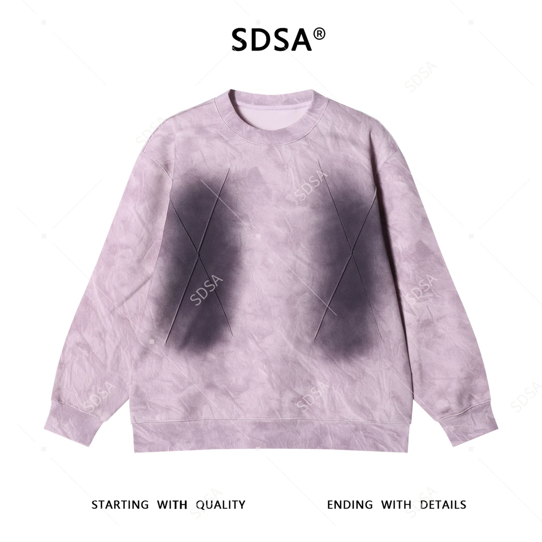 SDSA男士秋冬新款轻奢痞帅男装扎染晕染褶皱圆领套头卫衣时尚百搭