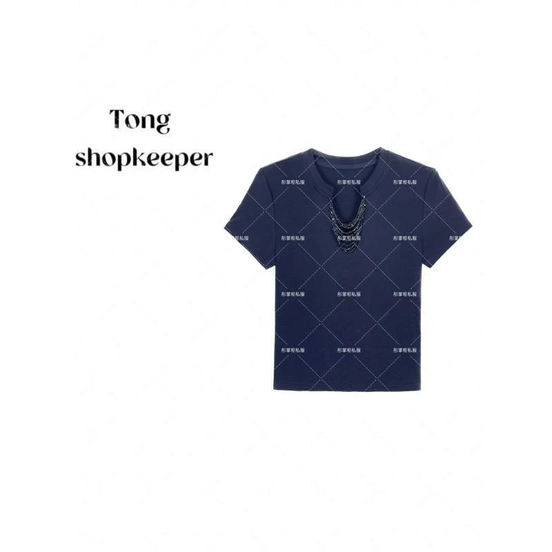 TT-QJ/彤掌柜1682121 夏季25秀款‘玛瑙项链’天丝羊毛简奢气质上衣