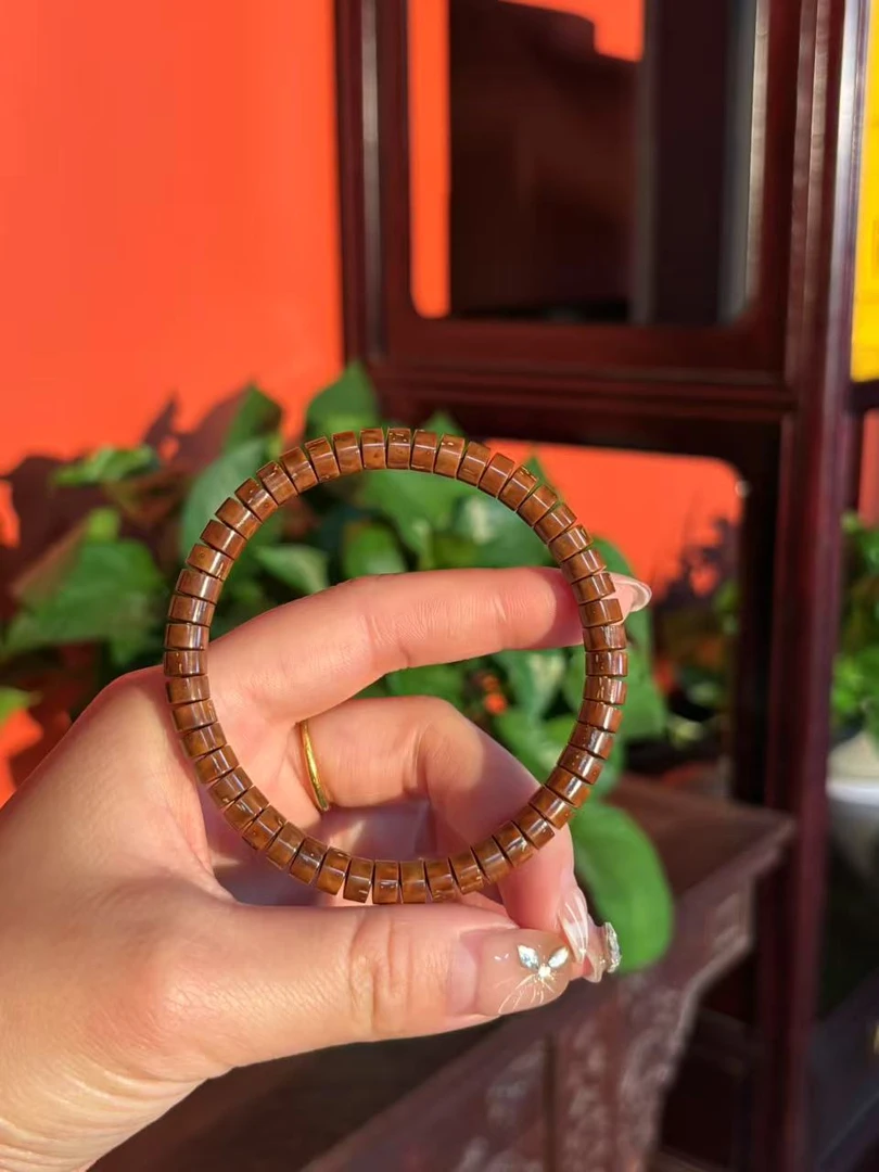 紫金鼠手串咖黄皮实心药片7x3+