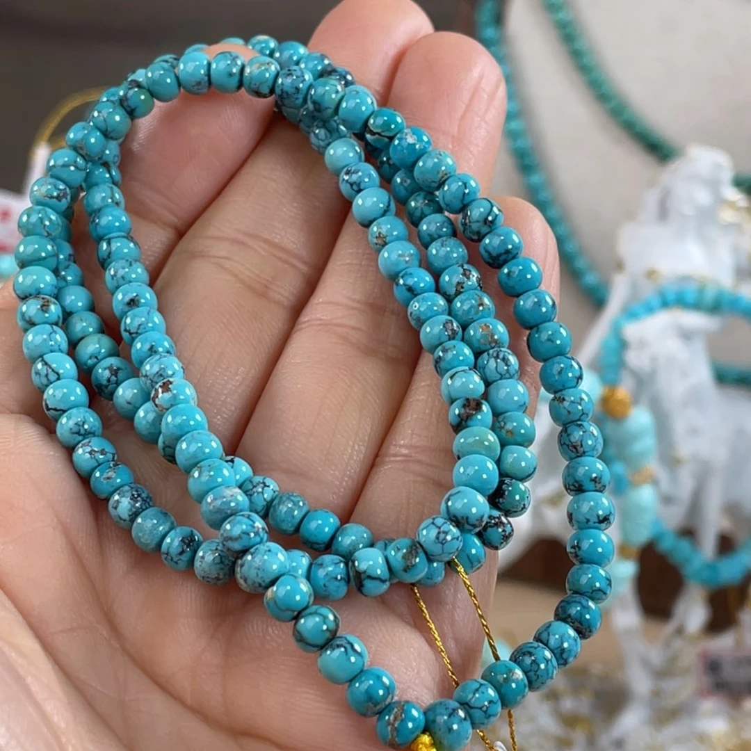 绿松石未镶嵌套链高蓝网花108