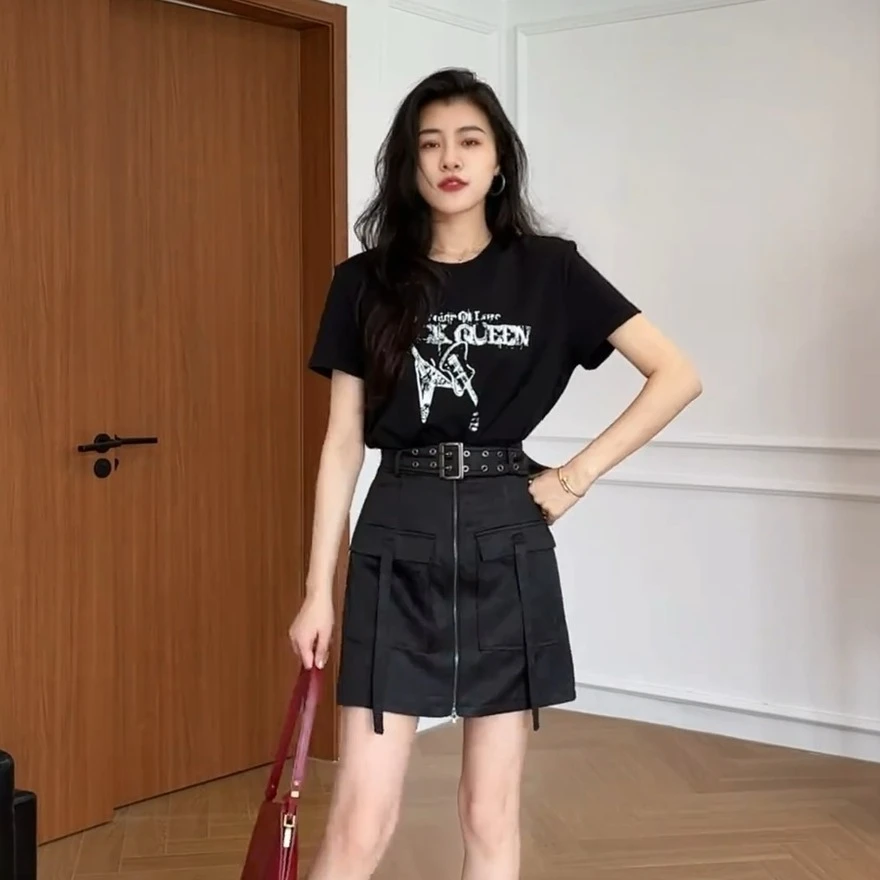 2025夏季新款慵懒高级感短袖T恤假两件连衣裙显瘦复古小众裙子潮