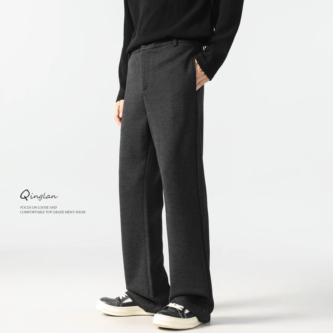 秋冬季新款保暖绵羊毛微喇休闲裤男美式复古直筒宽松百搭显瘦长裤