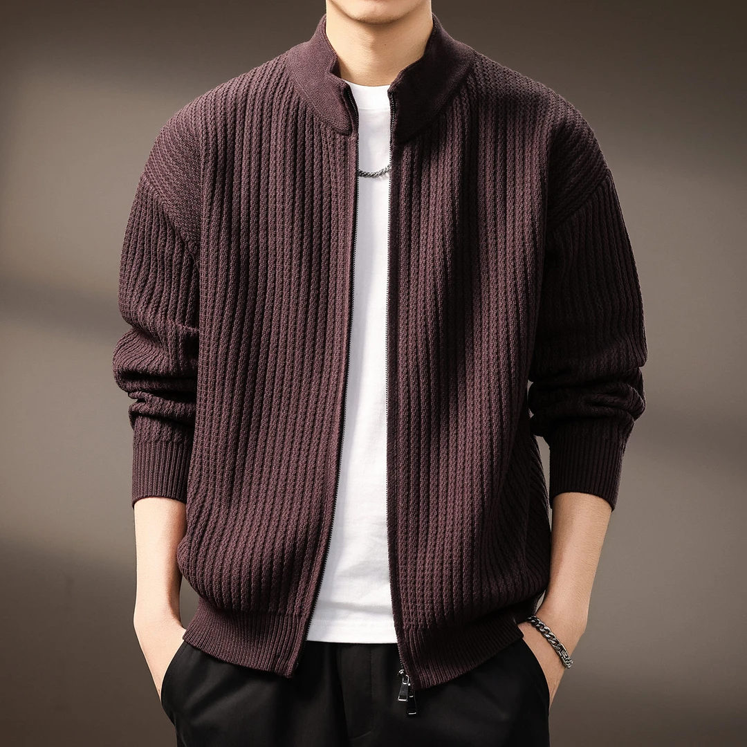 高端老钱风轻熟气质开衫针织衫外套男秋冬新款毛拉链衣休闲夹克男