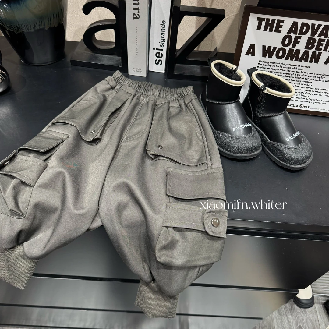 现货〃潮牌重工口袋工装裤韩版男童2024秋款洋气休闲时尚34198