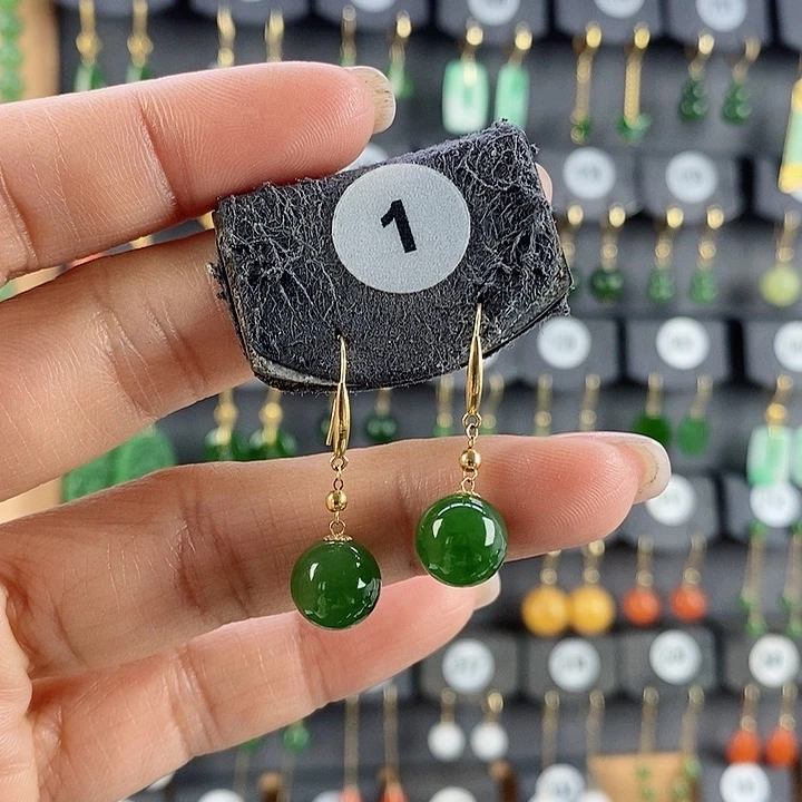 和田玉耳饰18K金镶嵌