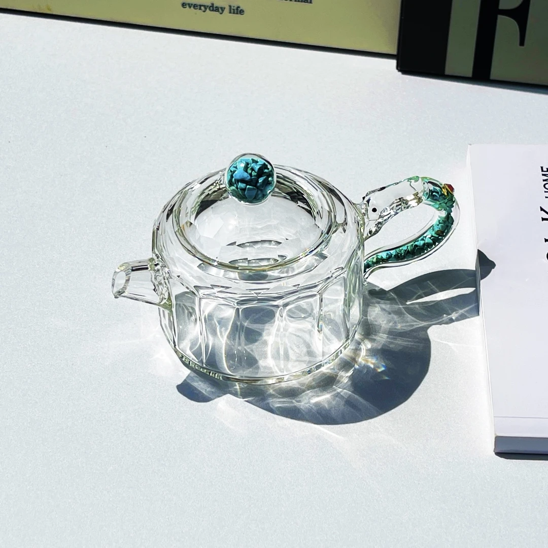 绿色把手高温耐热手工龙把壶小号茶具泡茶壶家用透明带盖