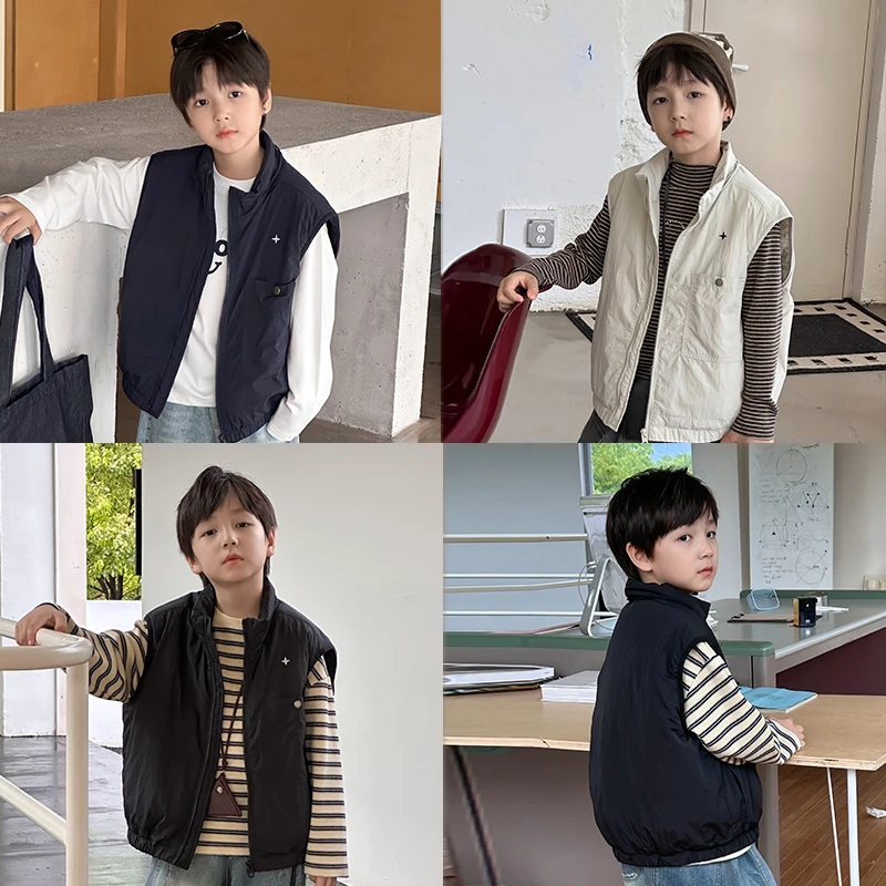 【依妈家】上新儿童秋冬轻便夹棉工装马甲男童杜邦棉叠穿外套25G184