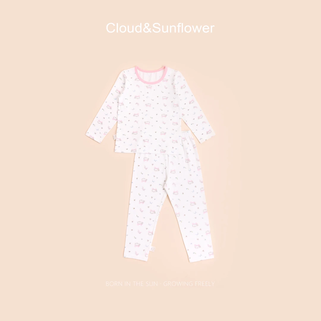 【云朵小葵】女童秋季新款蝴蝶结猫休闲圆领家居服250804