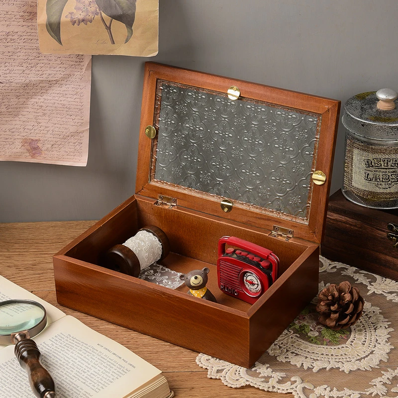 桌面收纳盒首饰收纳钥匙木盒子防尘收纳盒储物盒木头实木木质