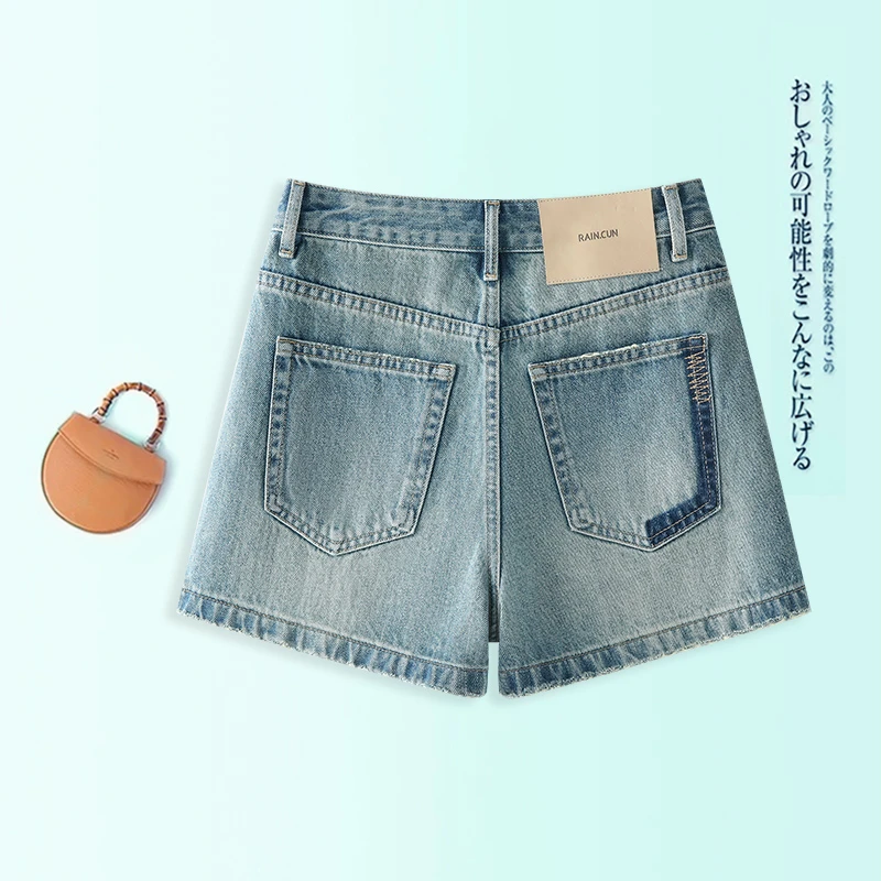 薄款棉牛仔短裤女2025夏季新款高腰a字版毛边外穿阔腿三分热裤女