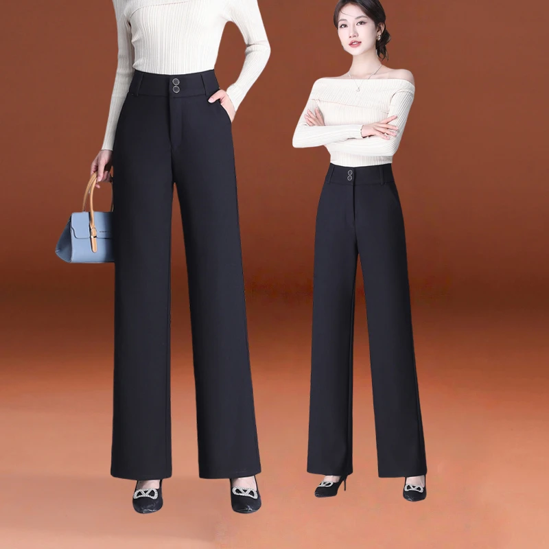 哥弟阿玛施正品阔腿休闲裤女2025春秋新款垂感显瘦高品质黑色长裤