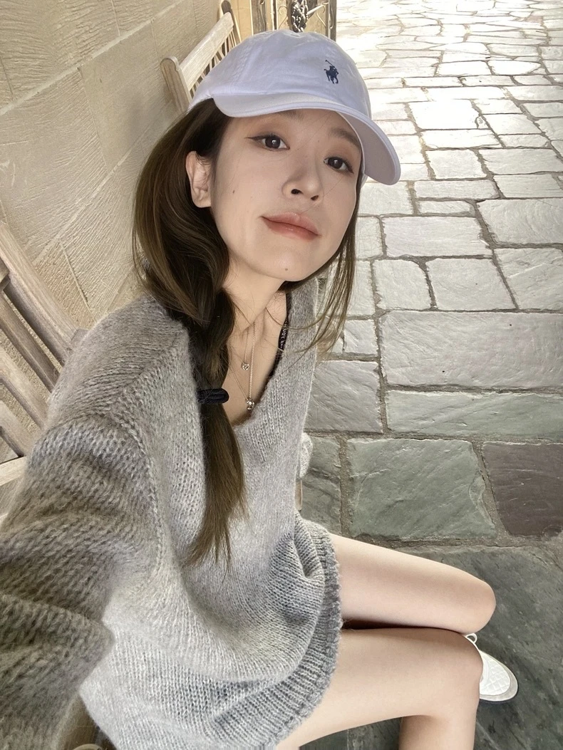PAOMIAN松弛感镂空两穿针织衫简约圆领温柔气质上衣#8808