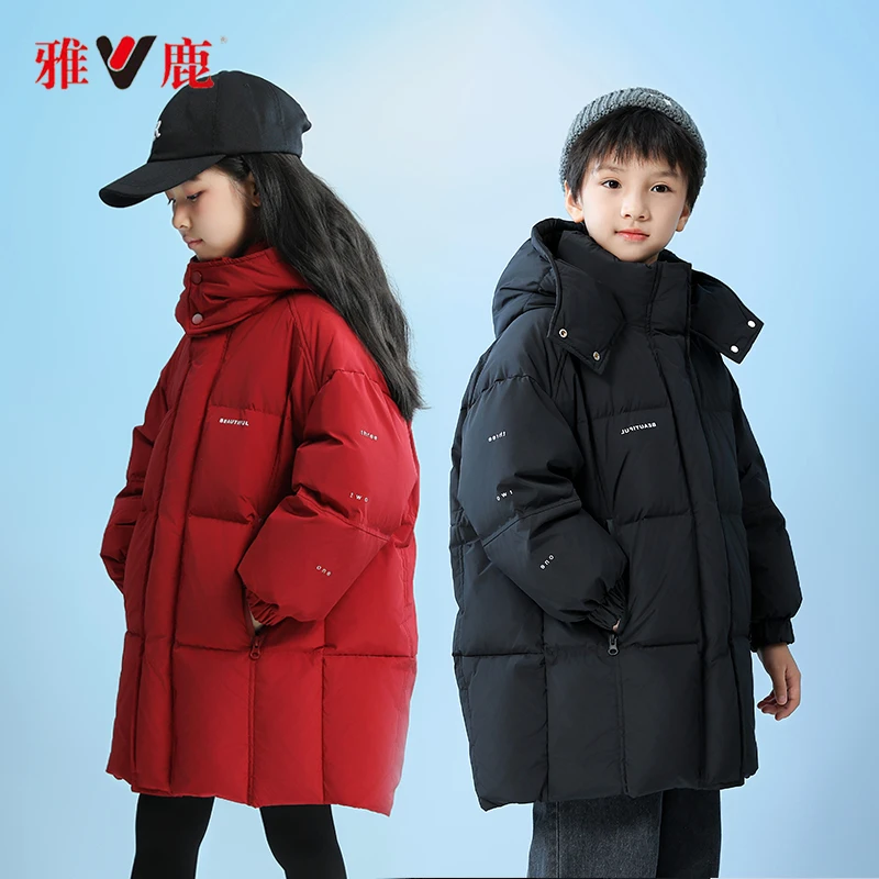 【优选】雅鹿儿童羽绒服2025韩版印花洋气男童女童宝宝中宝宝羽绒服
