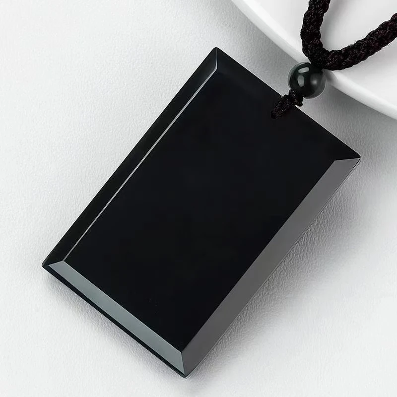 翡翠平安无事牌天然墨翠a货玉石吊坠挂件男黑色方牌项链玉坠平安