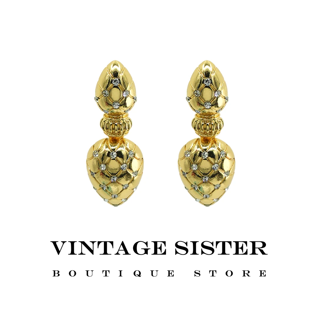 VINTAGE SISTER 合金合成锆石耳饰 21157金色松果耳钉设计师