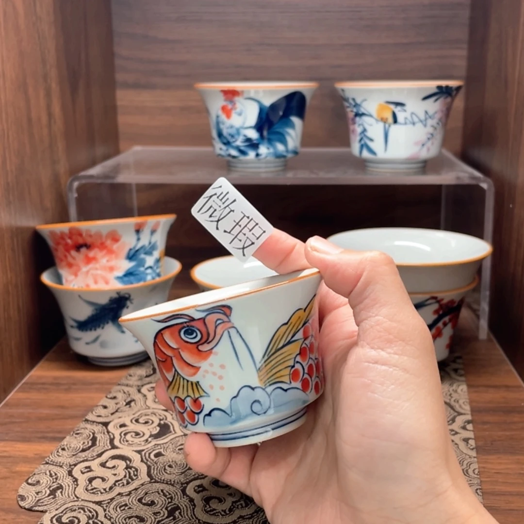 釉下手绘茶具微瑕