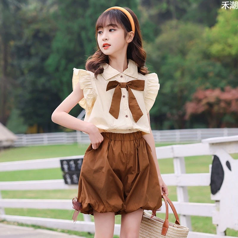Libra女童套装夏季花苞短裤衬衫裤裙时髦大童夏装洋气儿童装休闲