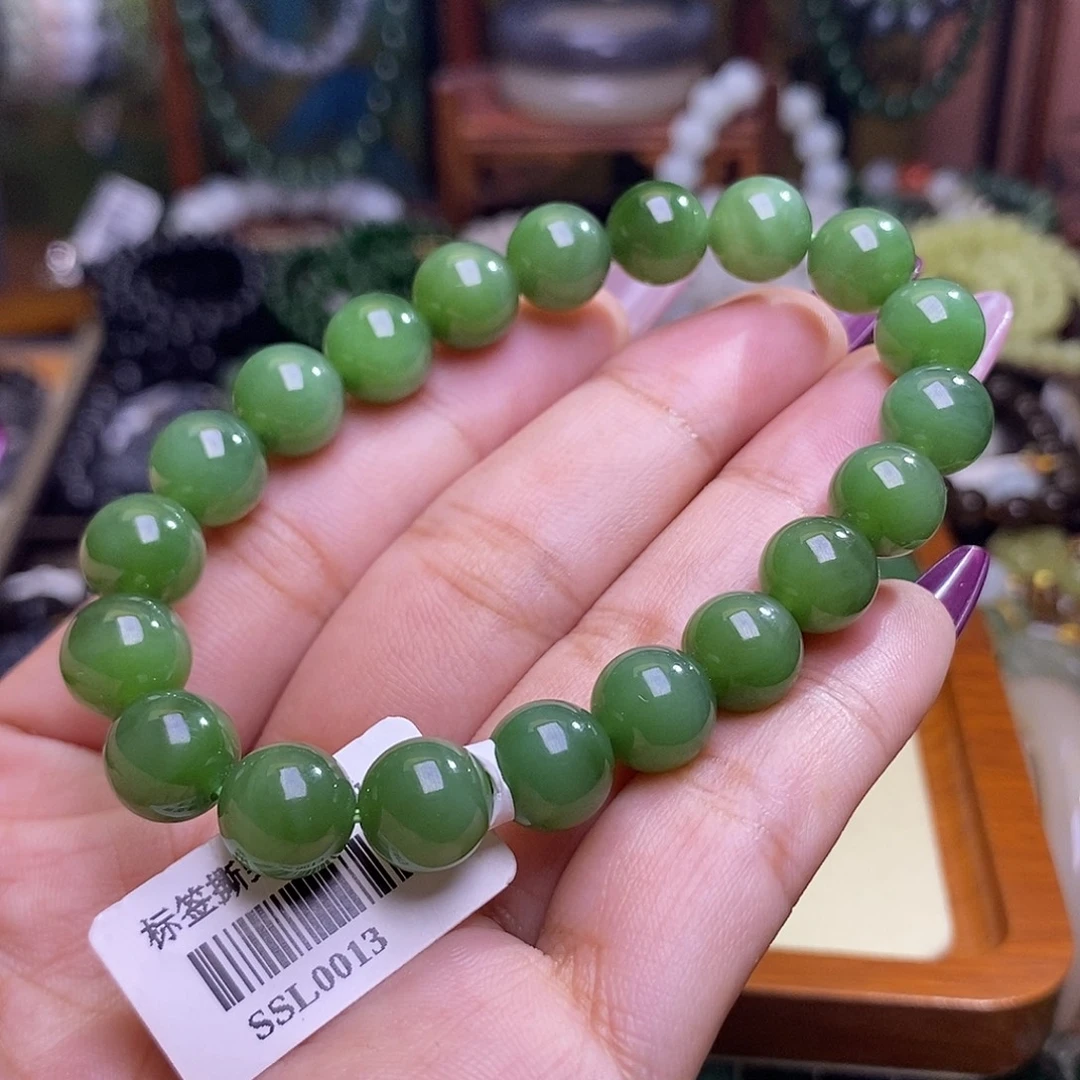 和田玉未镶嵌颈饰碧玉猫眼老矿料约10mm手串