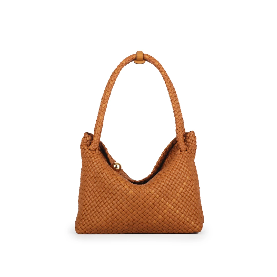 2025新款双肩重工编织金球单肩手提真皮包