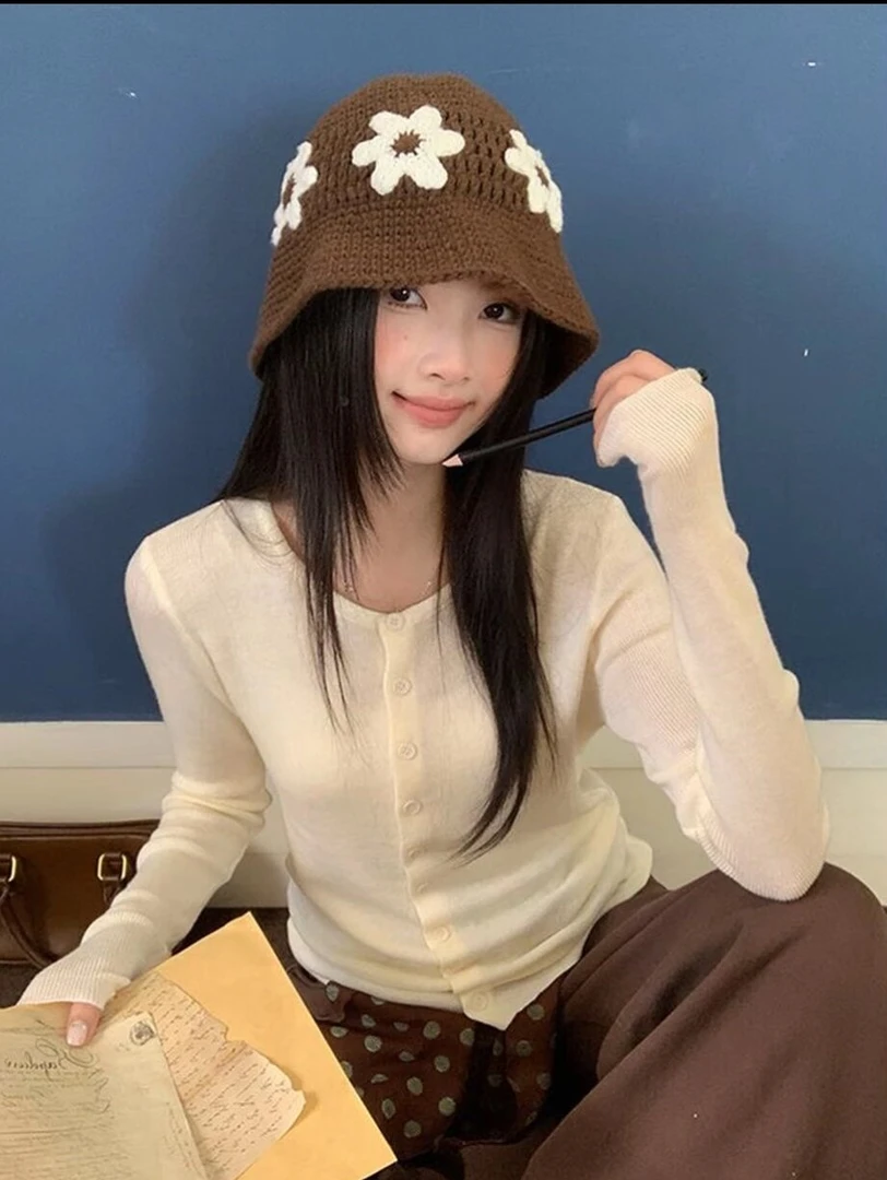 8336秋季新款韩系简约通勤时尚ins风纯色小众薄款针织开衫毛衣女