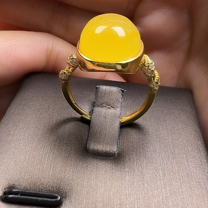 蜜蜡银S925镶嵌戒指戒指