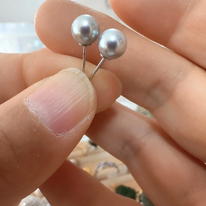 耳饰银S925镶嵌海水珍珠进口真多麻无调圆珠正常纹