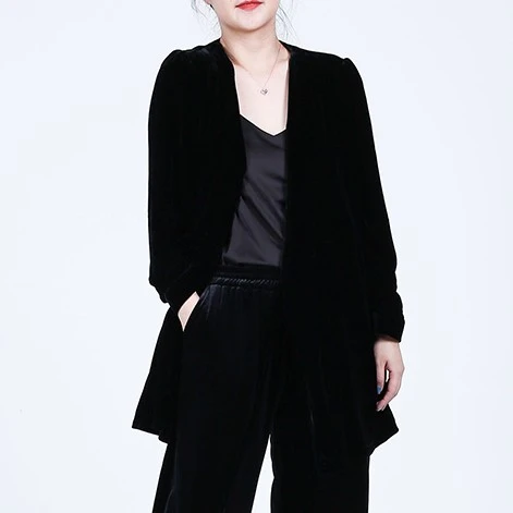 桑蚕丝金丝绒气质时尚高端西服上衣女宽松大码显瘦收腰西装外套潮