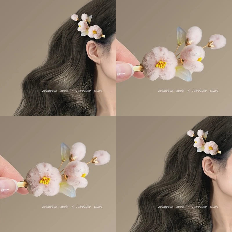 暗香疏影！非遗仿绒花发夹！汉服国潮掩鬓侧边夹2025国风扭扭棒