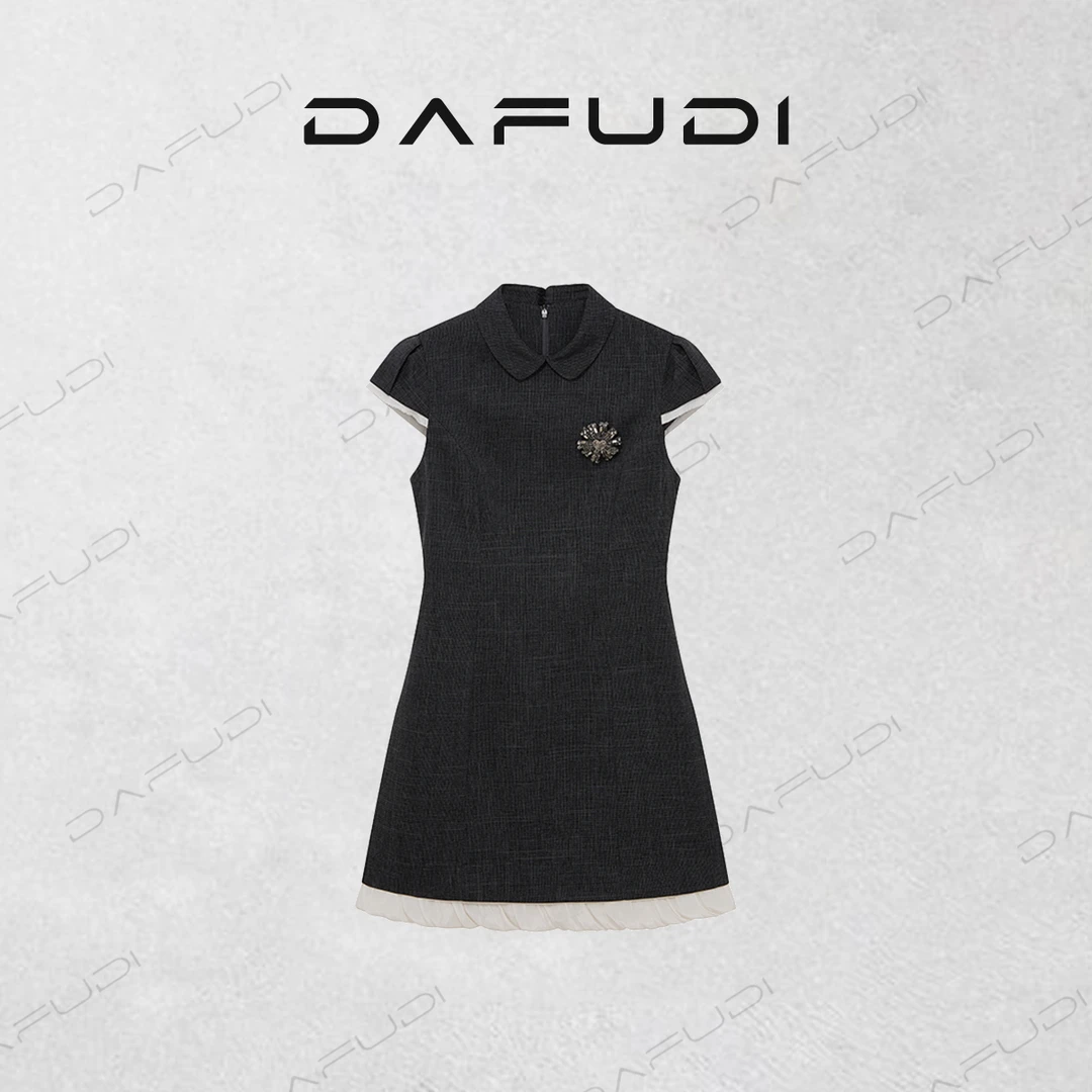 达芙笛【连衣裙】2025夏季新款新中式美学格纹面料裙子女Z5905