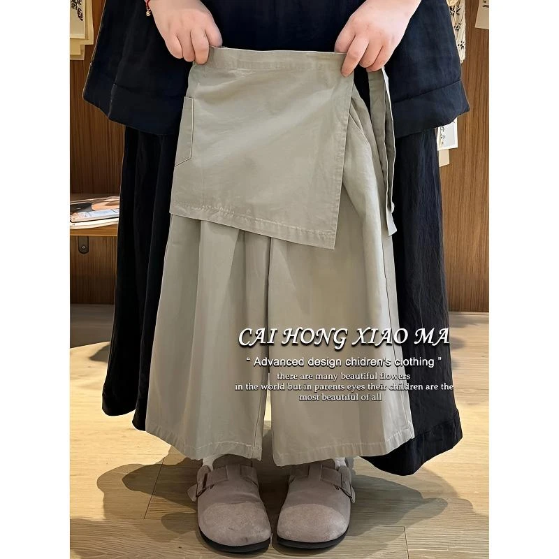 韩国童装女童春装裤子2025秋新款洋气围裙宽松阔腿直筒裤两件套潮
