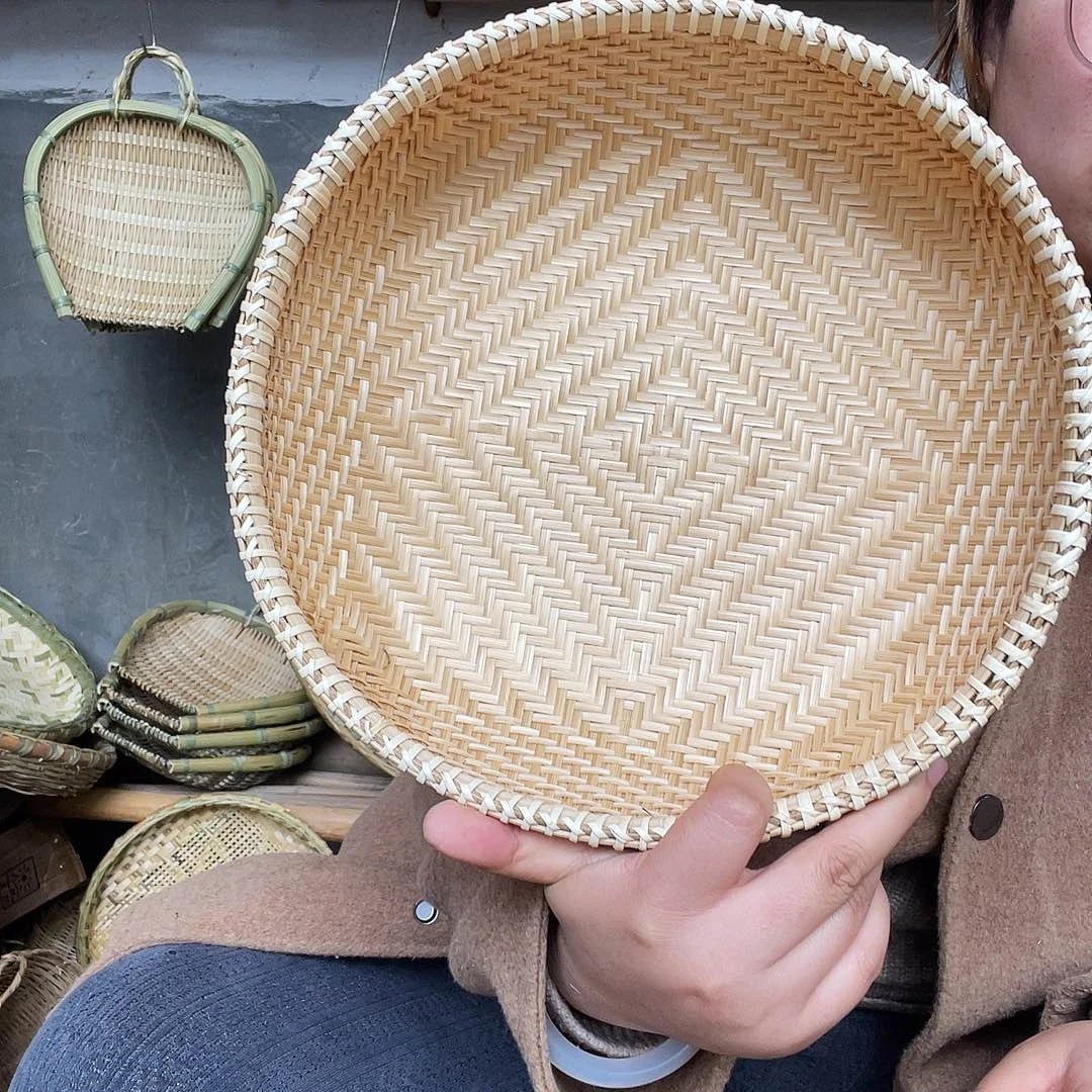 26厘米白藤锁边锁边馒头框针线篮子