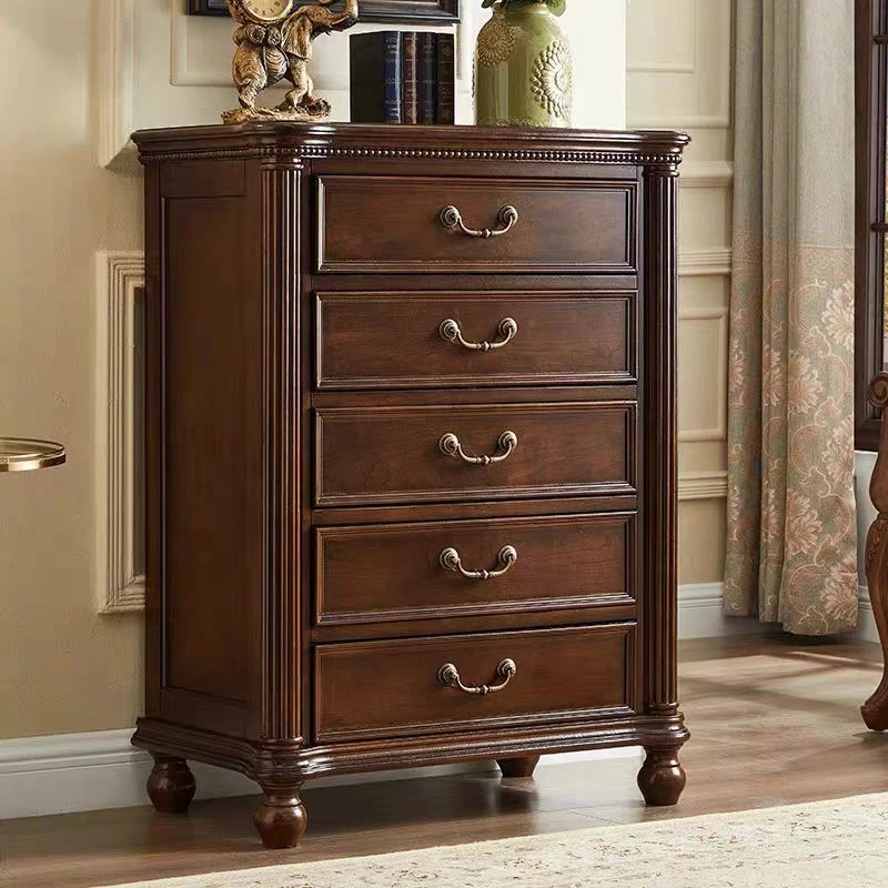美式全实木五斗柜欧式抽屉柜收纳柜储物柜复古美式床边柜斗柜斗橱