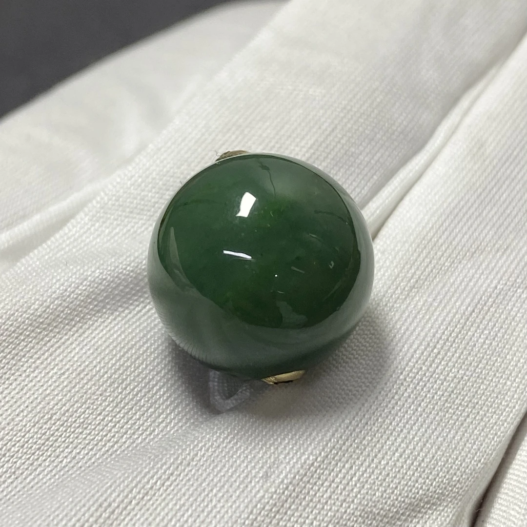 【Y】ZX152406和田玉碧玉北极玉18k金路路通吊坠15-16mm+