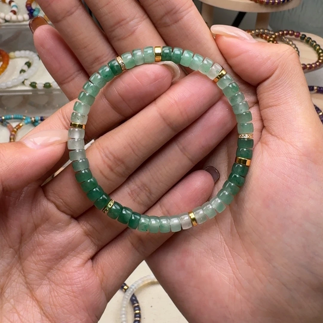 石英质玉（非洲翠）银S925镀金镶嵌手串