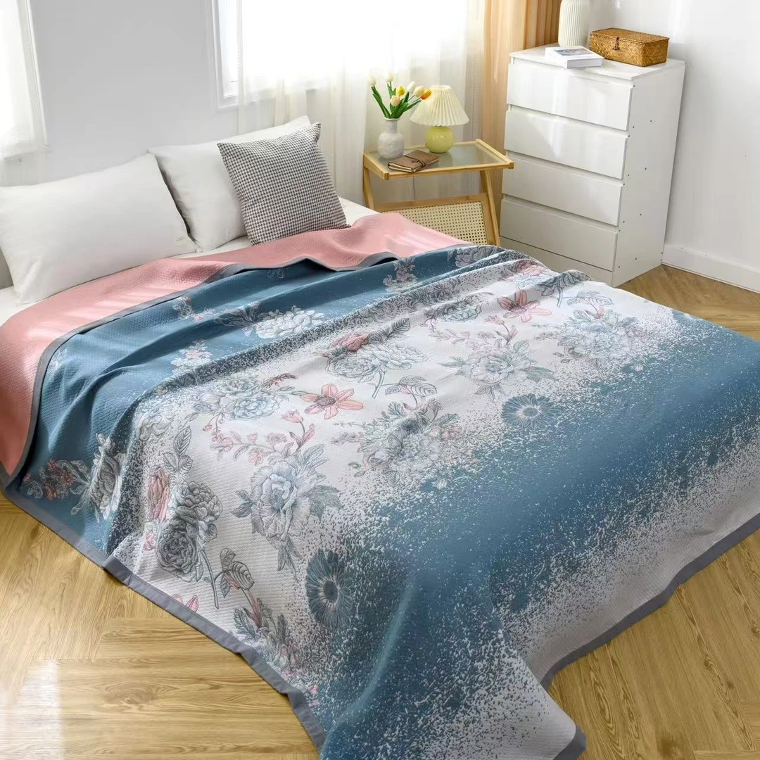 【花海】230*250轻奢贡段精梳细沙包边床盖舒适透气