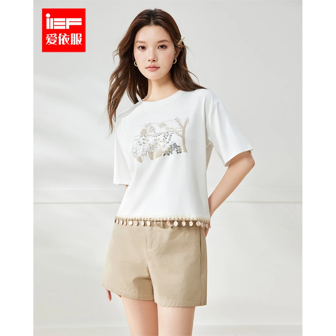 IEF/爱依服上衣2025夏季新款气质波西米亚度假百搭设计宽松女T恤