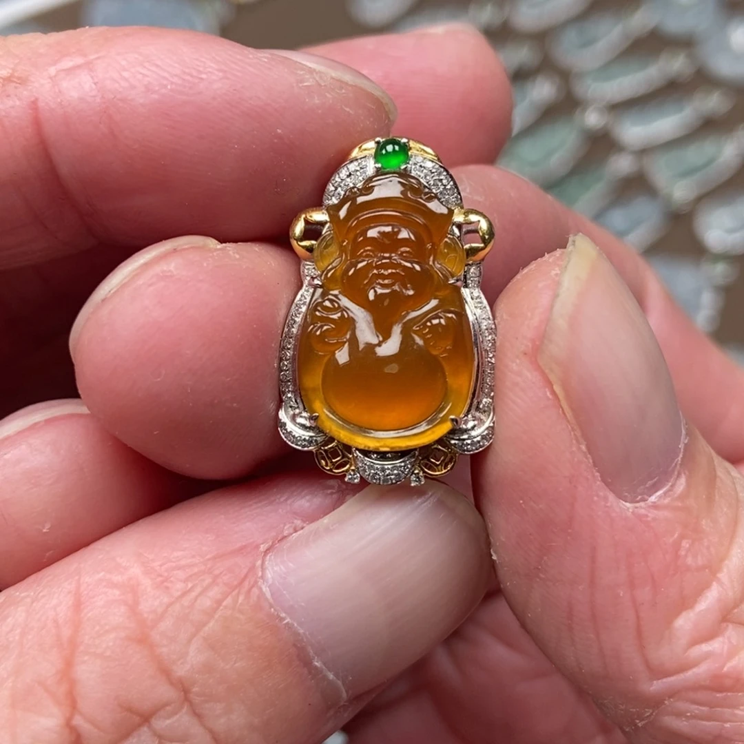 翡翠颈饰18K金镶嵌黄财神