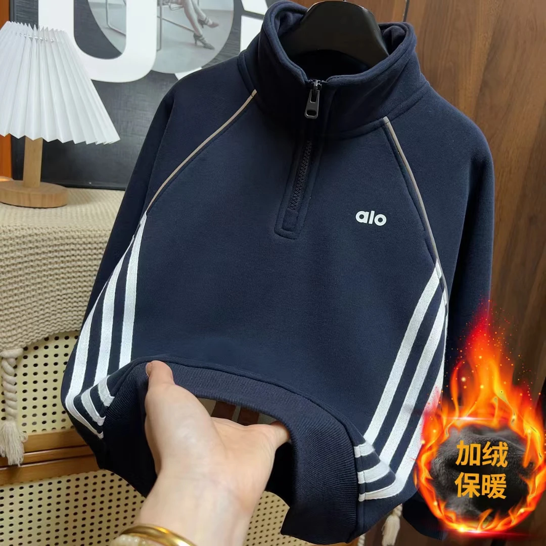 加绒防风～秋冬新款立领卫衣加厚中大童保暖上衣潮8801