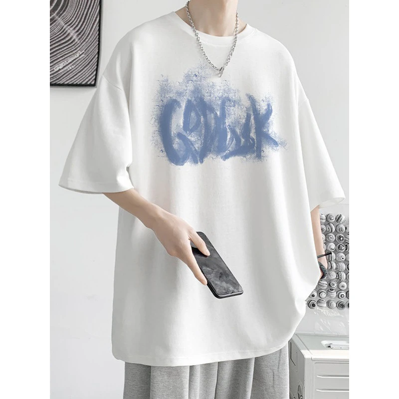 短袖t恤薄款五分风车印花男士T恤夏季ins设计感