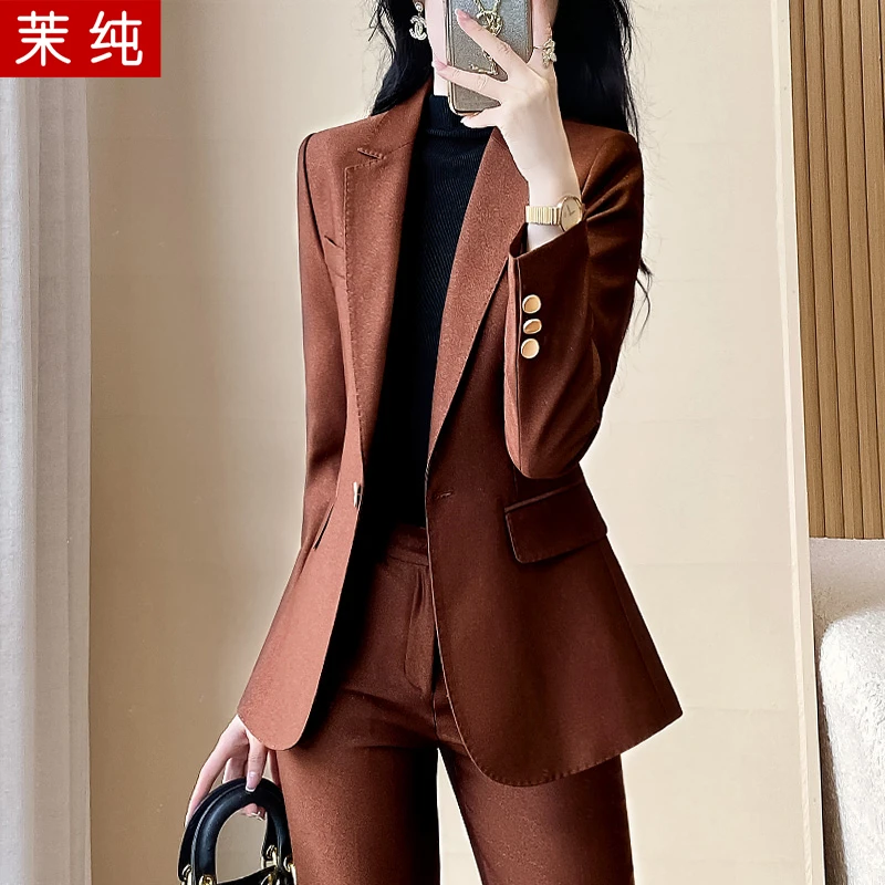 时尚洋气女2026年新款咖色盐系高级感商务正装职业西装两件洋气裤
