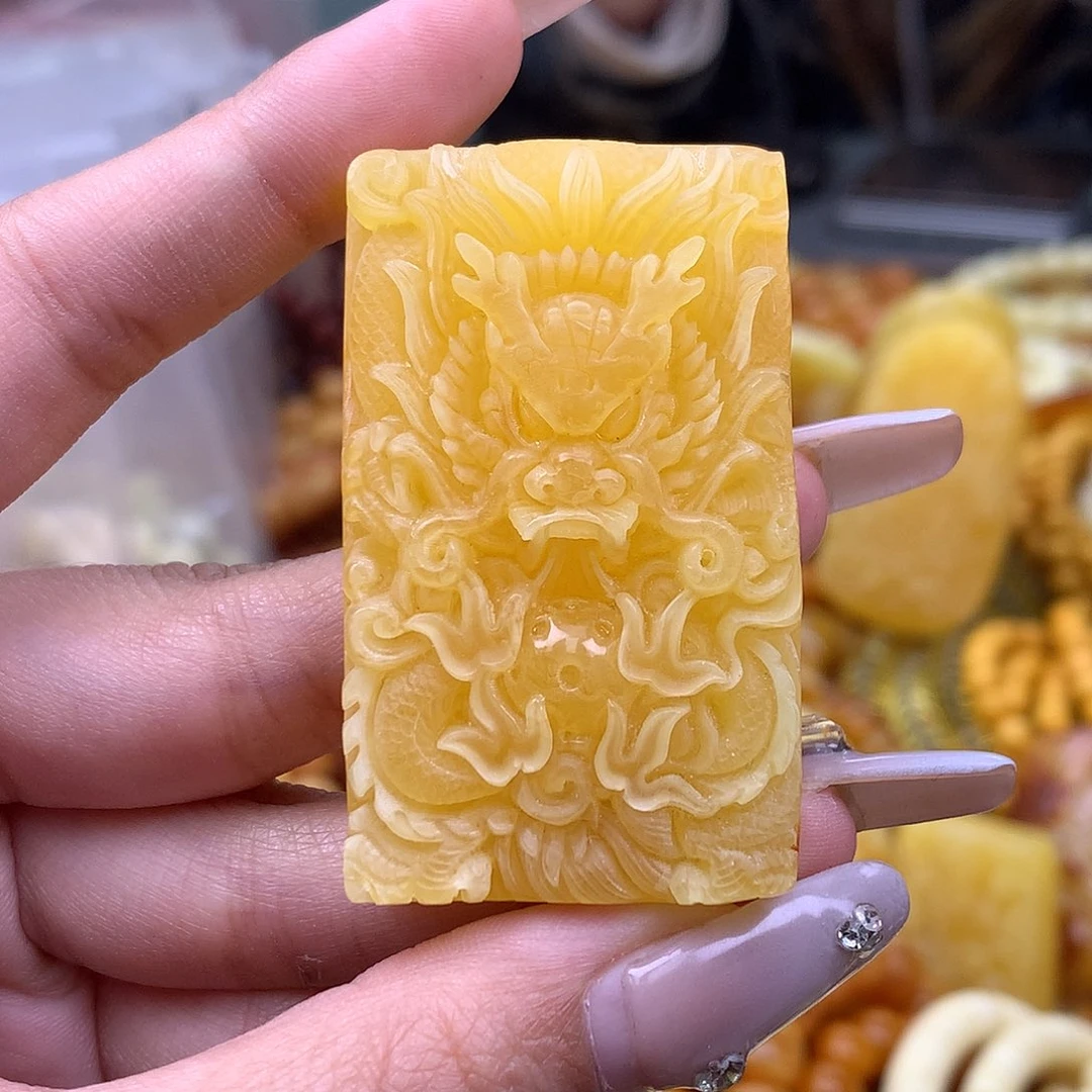 琥珀未镶嵌珠宝奇石53^31*12 龙牌