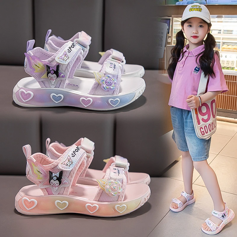 女童凉鞋2025新款夏季儿童时尚小童软底公主鞋网红学生防滑沙滩鞋
