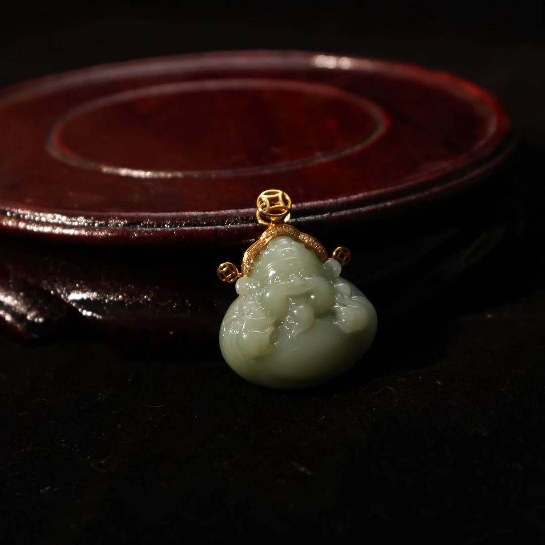 【余清】和田玉*挂坠*18k金*财神
