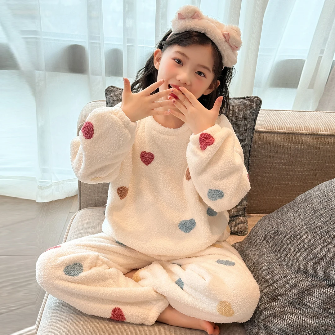女童睡衣冬2025新款儿童珊瑚绒女孩大童秋冬加绒加厚法兰绒家居服