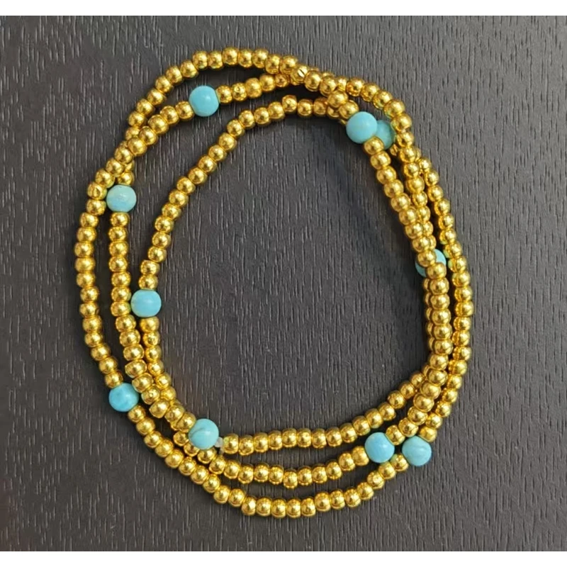 足金999绿色松黄金手串