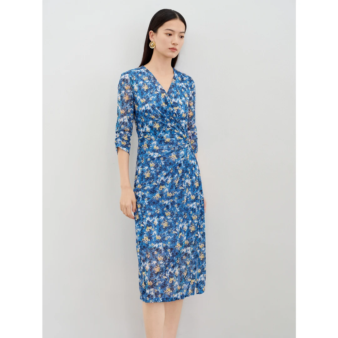 【国色芳华】玖姿浪漫碎花修身茶歇连衣裙女夏款JTEQ50037